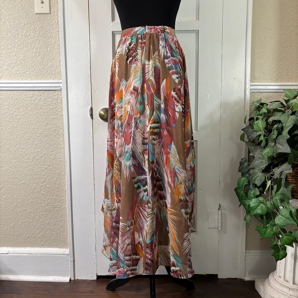 Tasha Polizzi Western Feather Print Long Midi Flowy Design Skirt - Picture 15 of 15